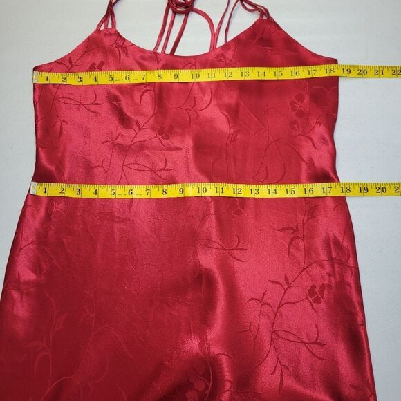 Inner Most Vintage Satin Jacquard Red Midi Slip Dress Nightgown - Picture 8 of 12